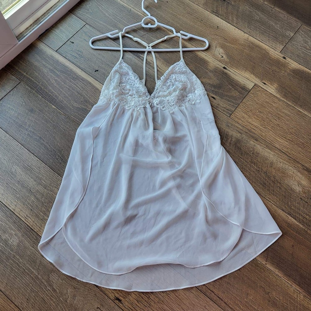Linea Donatella White Lace Trim Babydoll Chemise Nightgown JLT010 Womens Medium